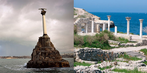 Севастополь: Памятник затопленным кораблям и Херсонес Таврический.  Фото: wikipedia.org