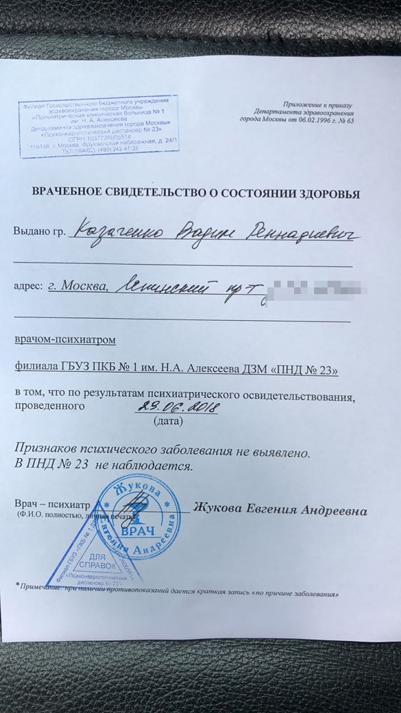 Справка из психиатрчиеской больницы.